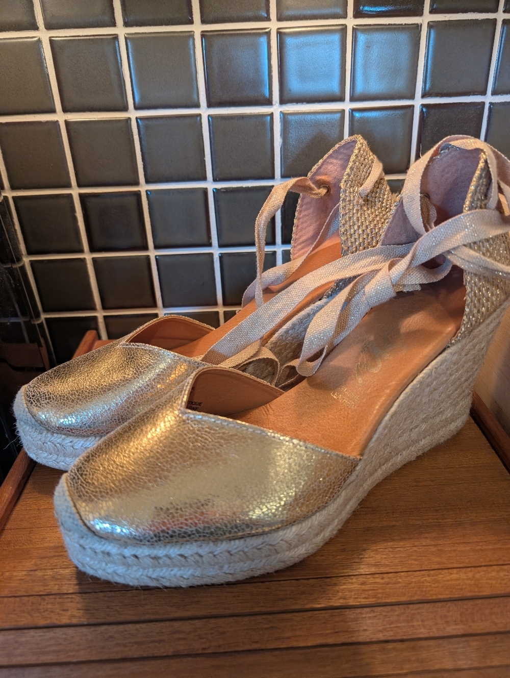 Picon "Dalia" Ankle Wrap Espadrille Wedges,40